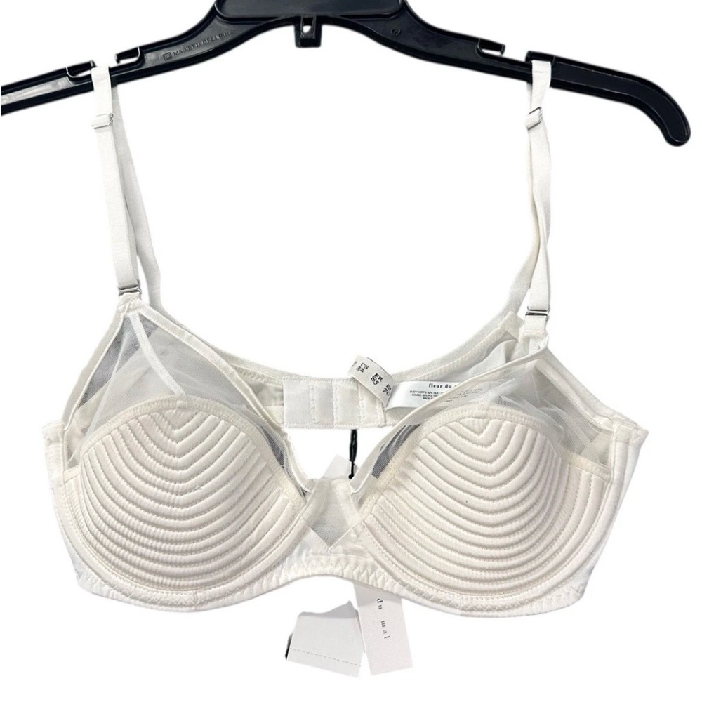 NEW Fleur Du Mal Womens Silk Blend Topstitch Bebe Bra White Size 32D NWT